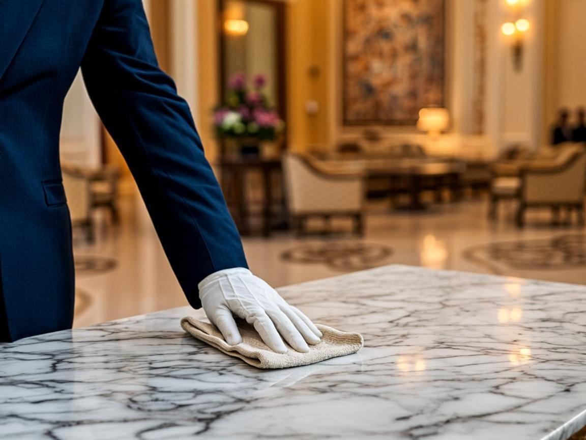 White-glove Astraleaf detail work on a marble countertop